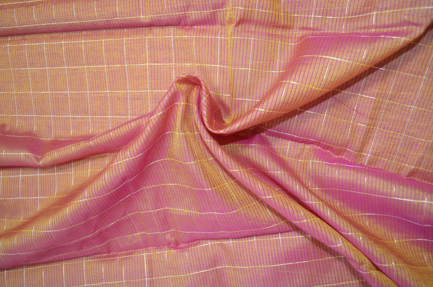 Magenta Yellow Mangalagiri Checks Cotton Silk Handloom Saree