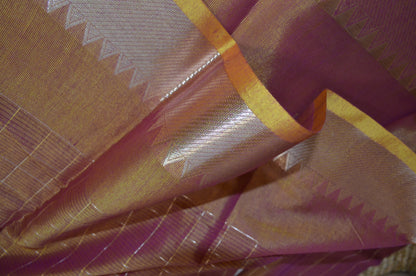 Magenta Yellow Mangalagiri Checks Cotton Silk Handloom Saree