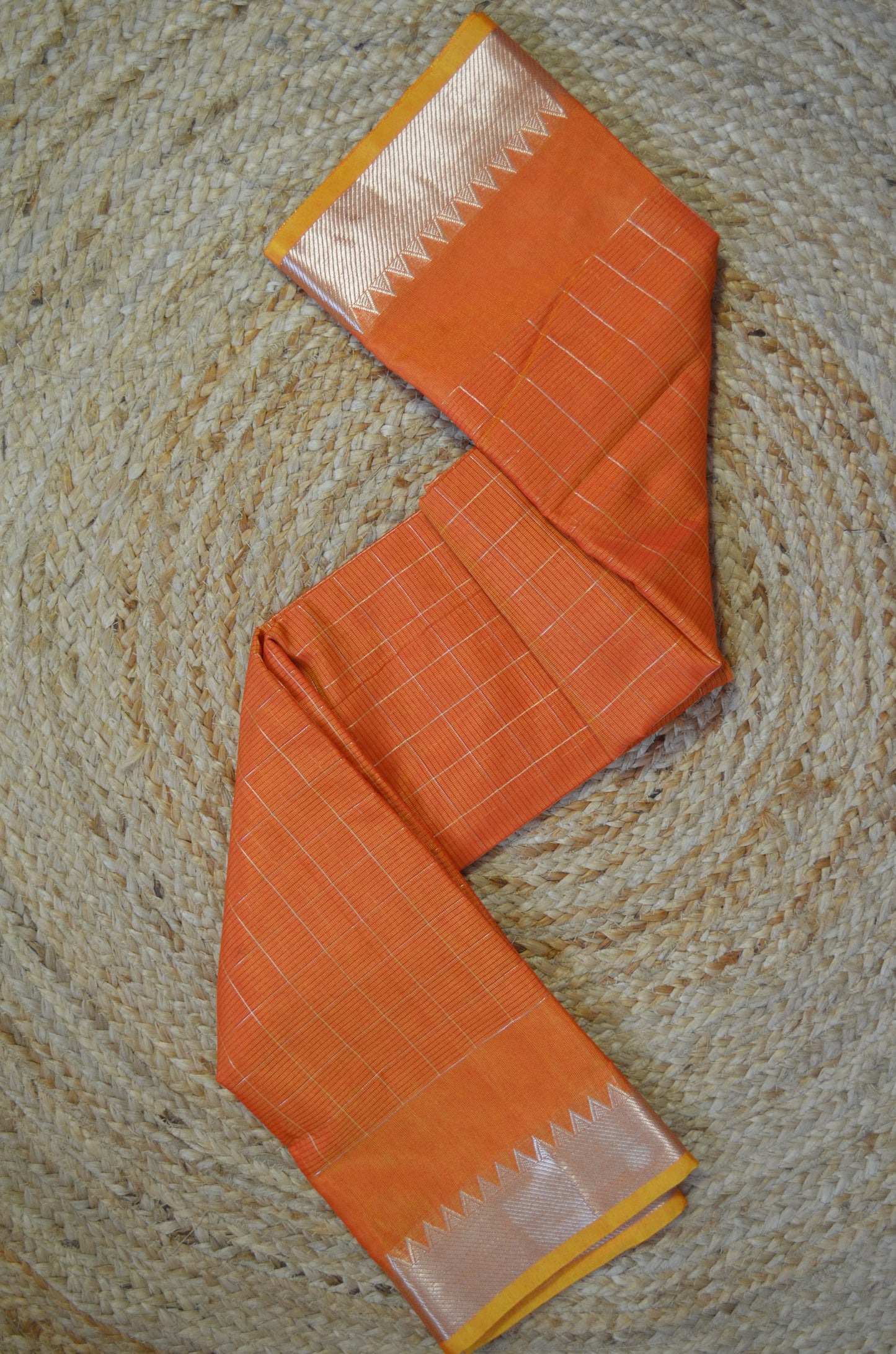 Orange Mangalagiri Checks Cotton Silk Handloom Saree