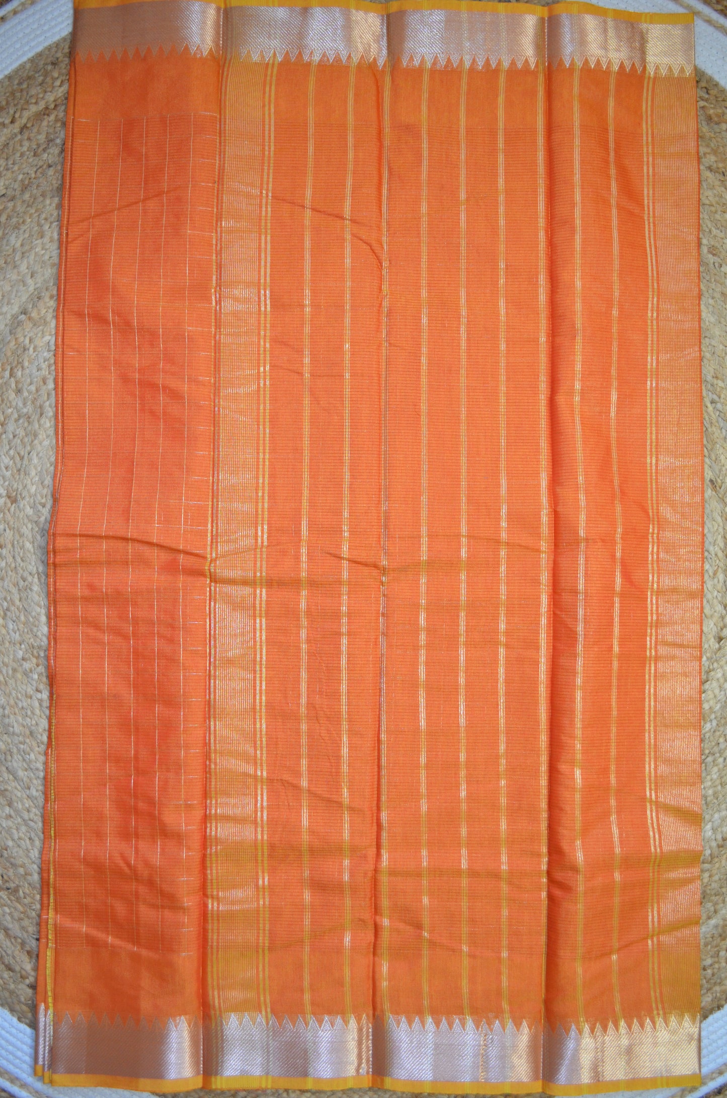 Orange Mangalagiri Checks Cotton Silk Handloom Saree