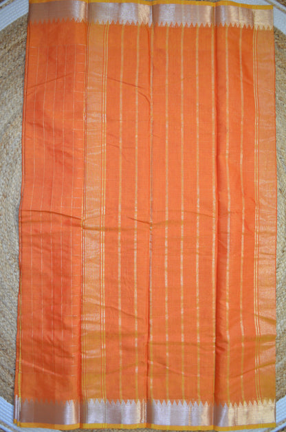 Orange Mangalagiri Checks Cotton Silk Handloom Saree