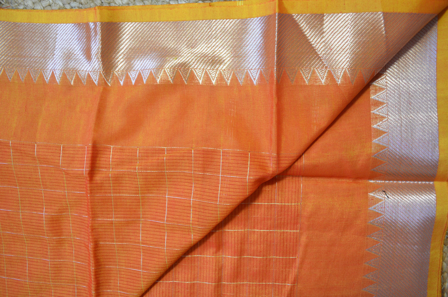 Orange Mangalagiri Checks Cotton Silk Handloom Saree