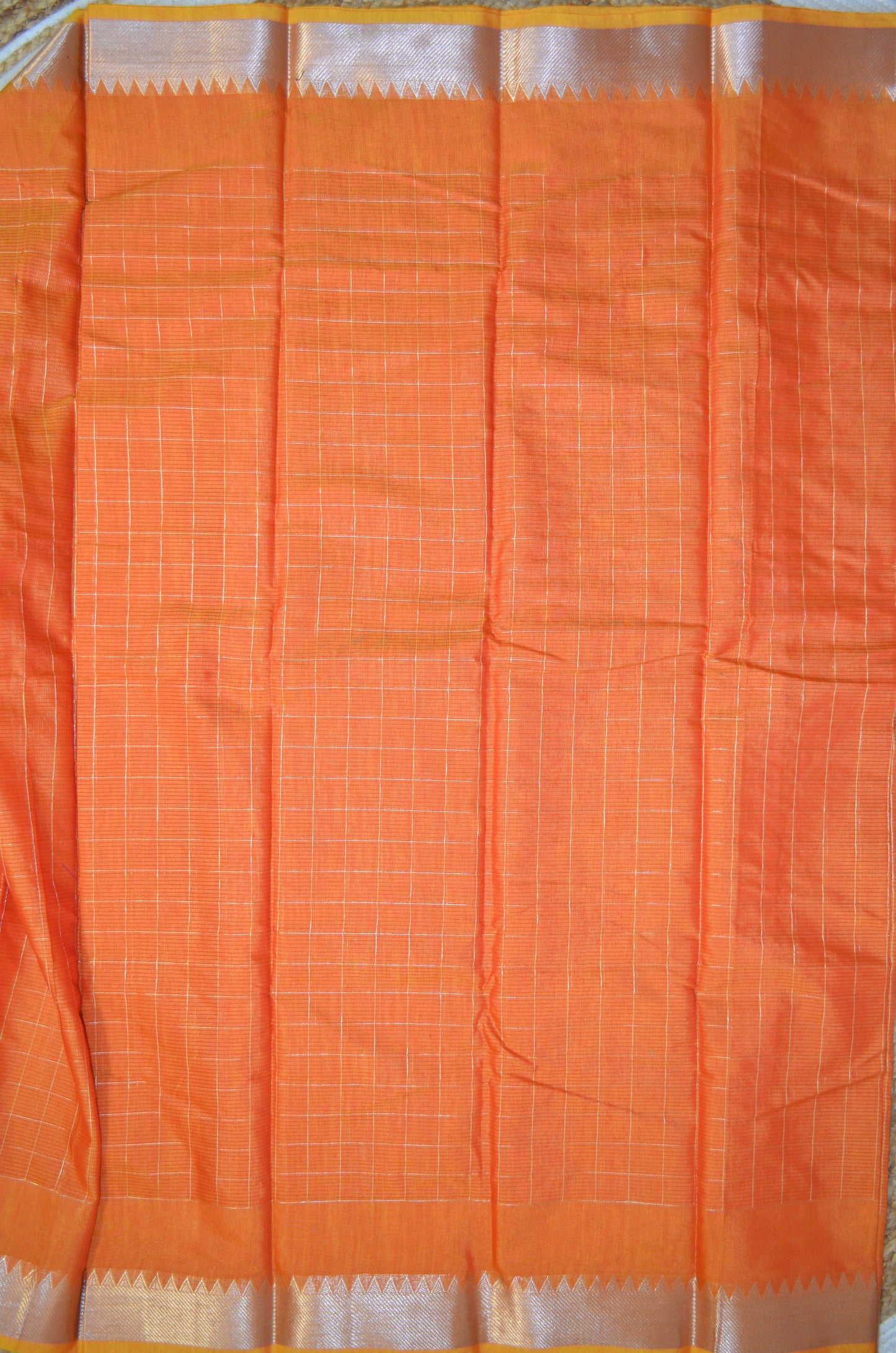 Orange Mangalagiri Checks Cotton Silk Handloom Saree