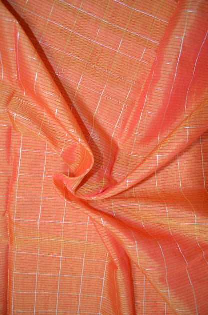 Orange Mangalagiri Checks Cotton Silk Handloom Saree