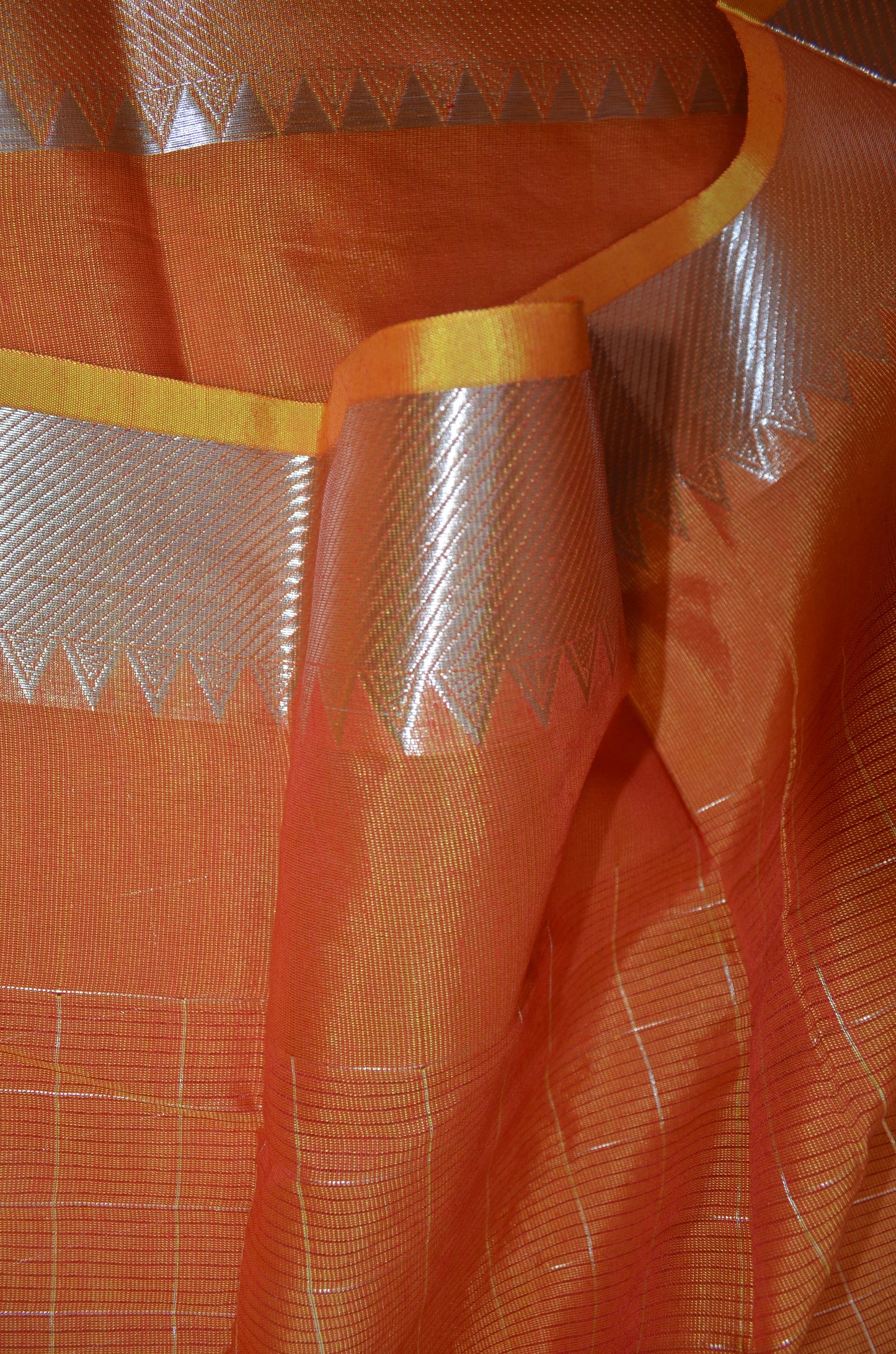 Orange Mangalagiri Checks Cotton Silk Handloom Saree