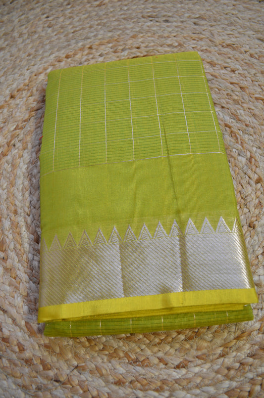 Lemon Mangalagiri Checks Cotton Silk Handloom Saree