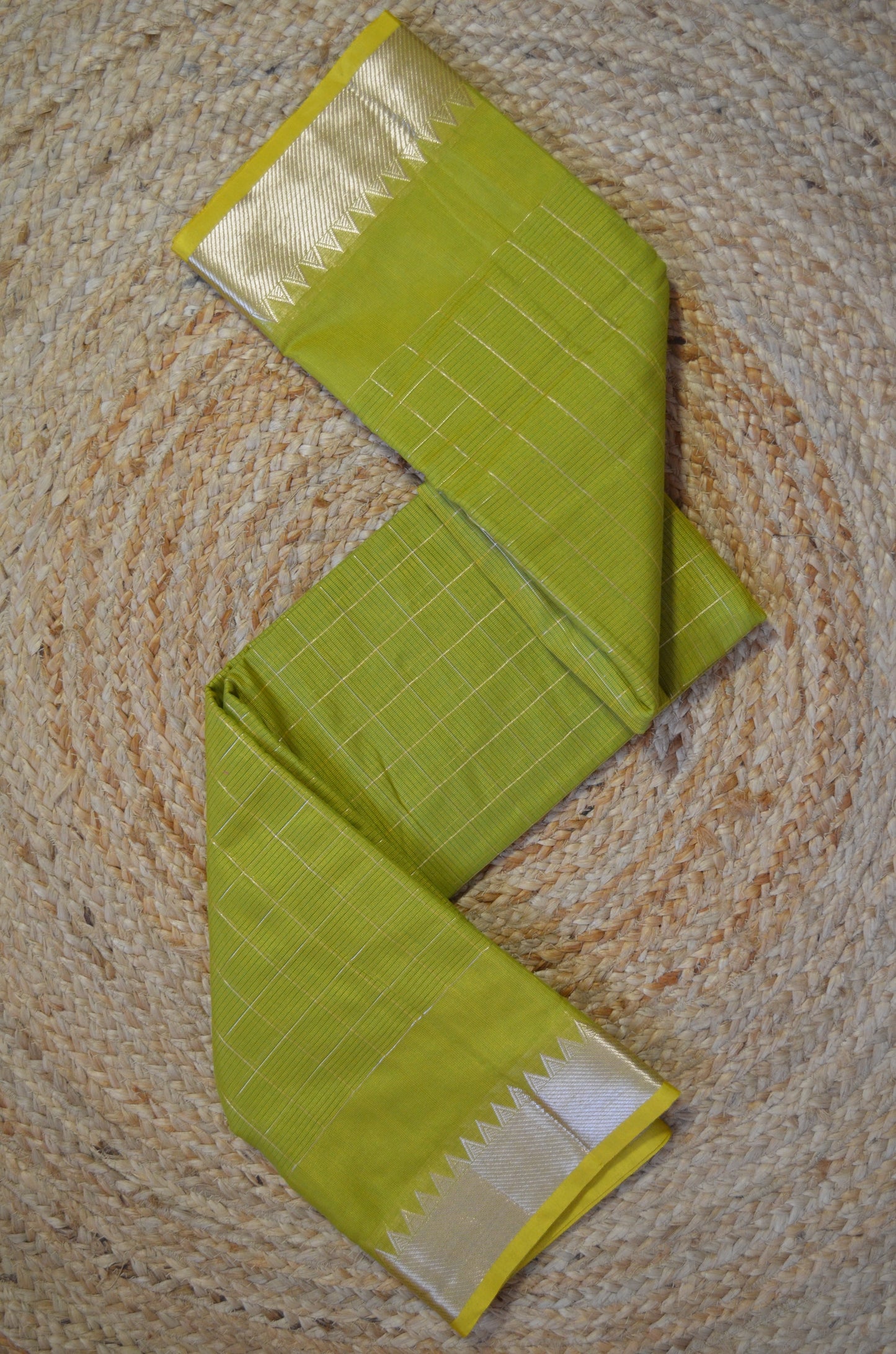 Lemon Mangalagiri Checks Cotton Silk Handloom Saree