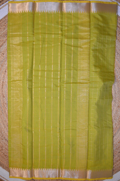 Lemon Mangalagiri Checks Cotton Silk Handloom Saree