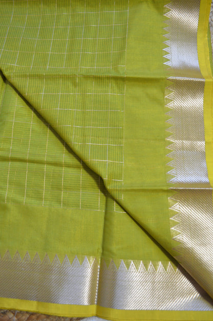 Lemon Mangalagiri Checks Cotton Silk Handloom Saree