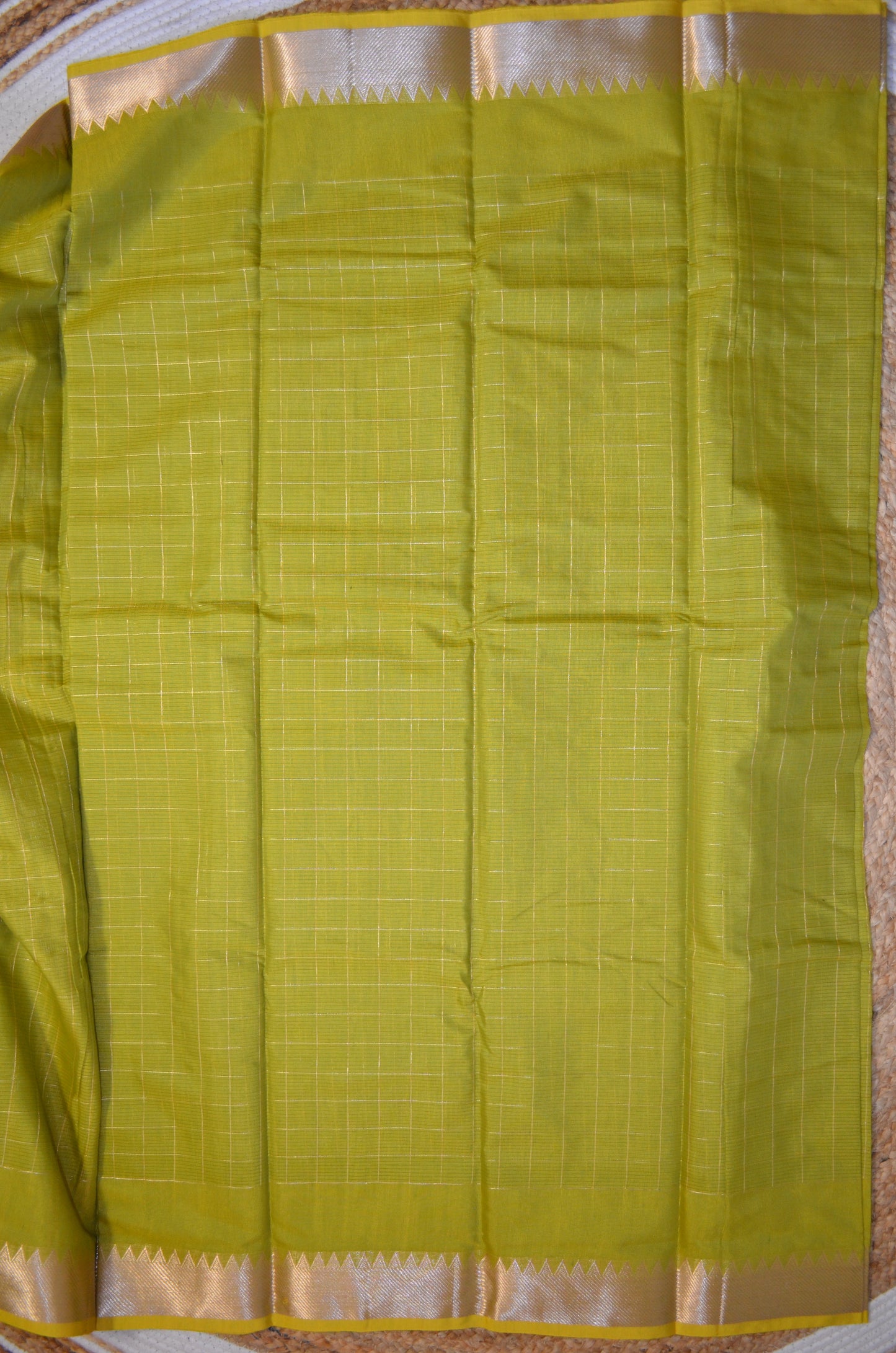 Lemon Mangalagiri Checks Cotton Silk Handloom Saree