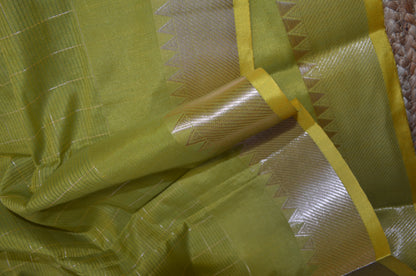 Lemon Mangalagiri Checks Cotton Silk Handloom Saree
