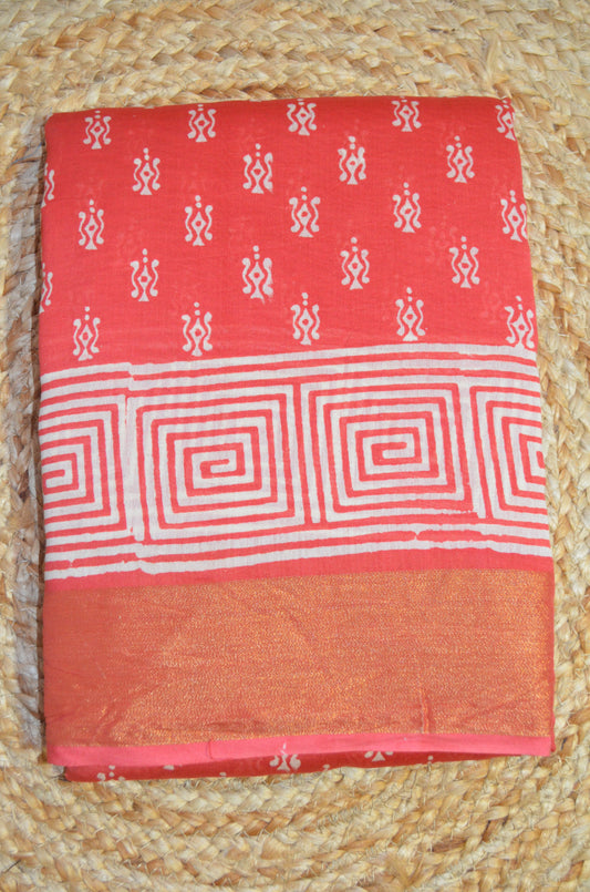 Rust Bapta Cotton Silk Handloom Saree