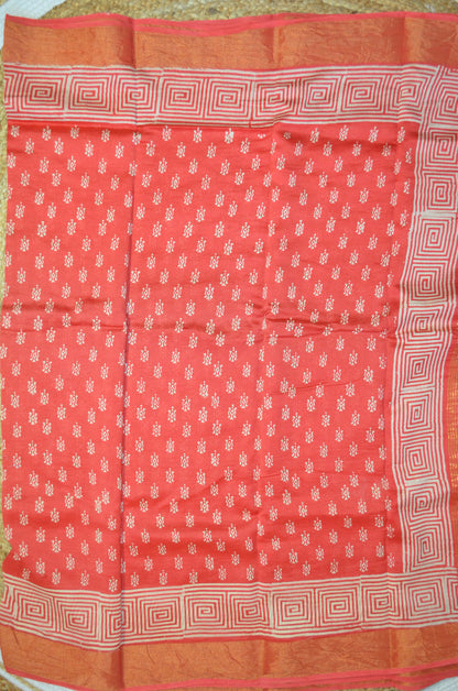 Rust Bapta Cotton Silk Handloom Saree