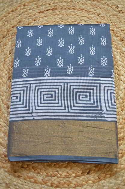 Slate Bapta Cotton Silk Handloom Saree