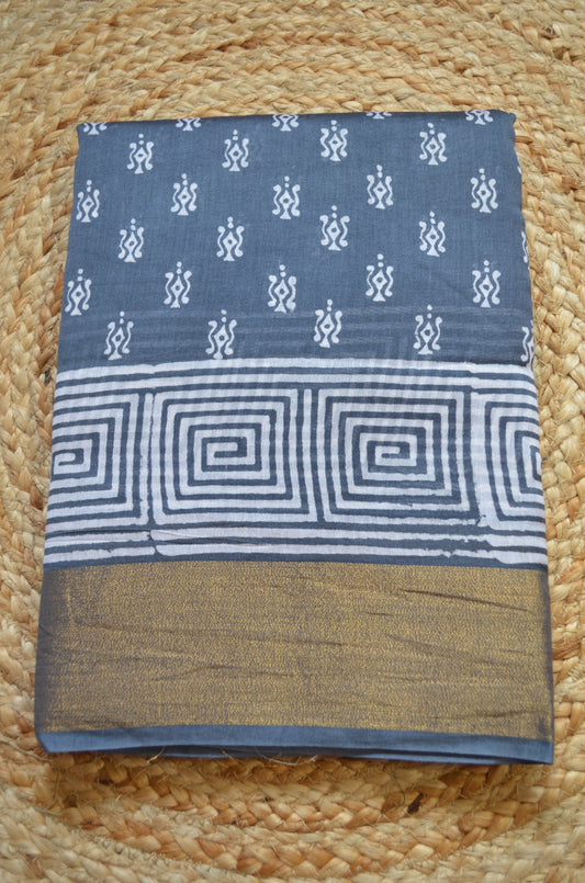 Slate Bapta Cotton Silk Handloom Saree