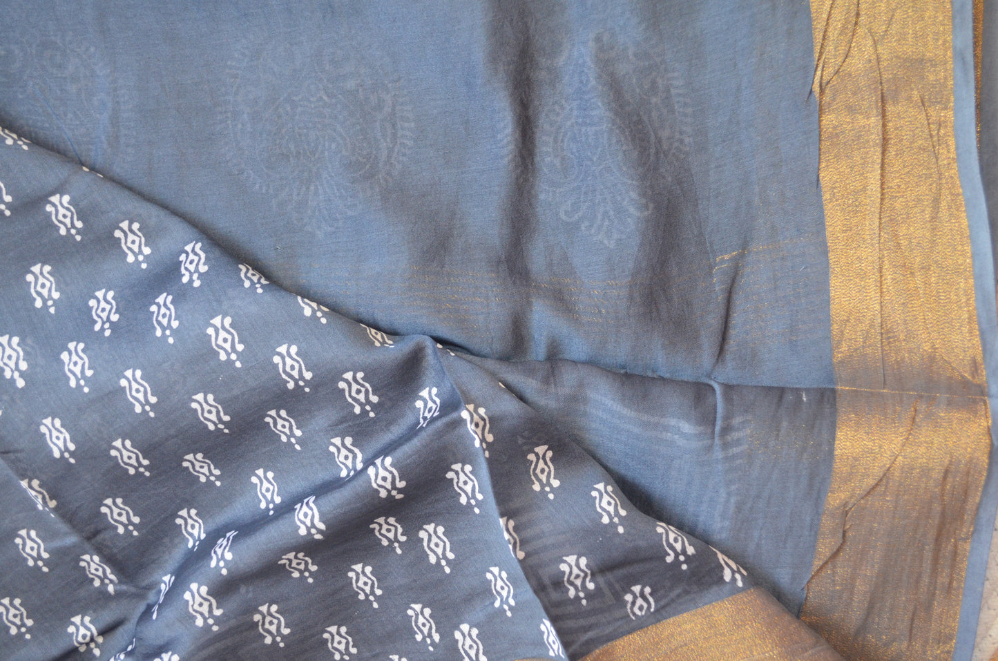 Slate Bapta Cotton Silk Handloom Saree