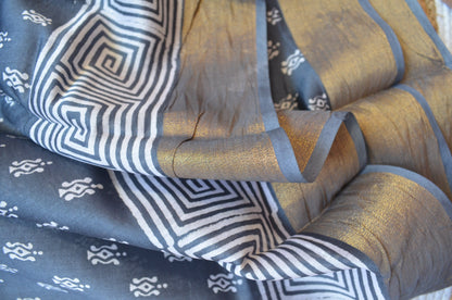 Slate Bapta Cotton Silk Handloom Saree