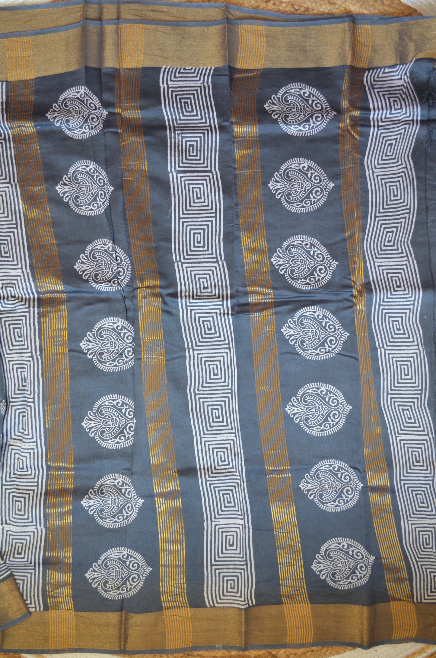Slate Bapta Cotton Silk Handloom Saree
