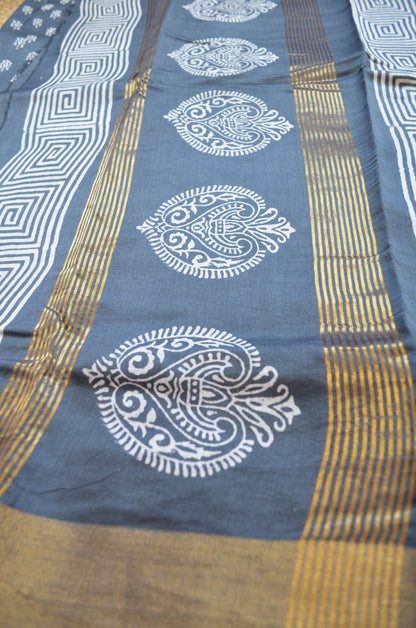 Slate Bapta Cotton Silk Handloom Saree