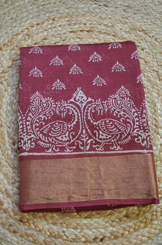 Wine Bapta Cotton Silk Handloom Saree