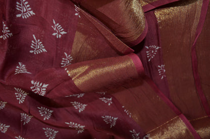Wine Bapta Cotton Silk Handloom Saree