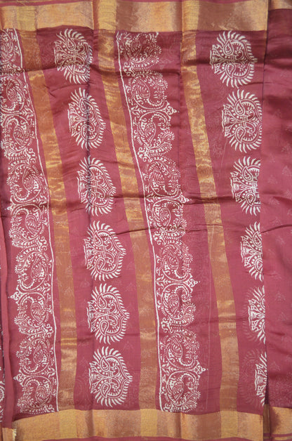 Wine Bapta Cotton Silk Handloom Saree