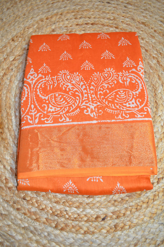 Orange Bapta Cotton Silk Handloom Saree