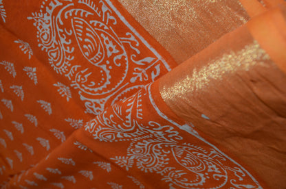 Orange Bapta Cotton Silk Handloom Saree