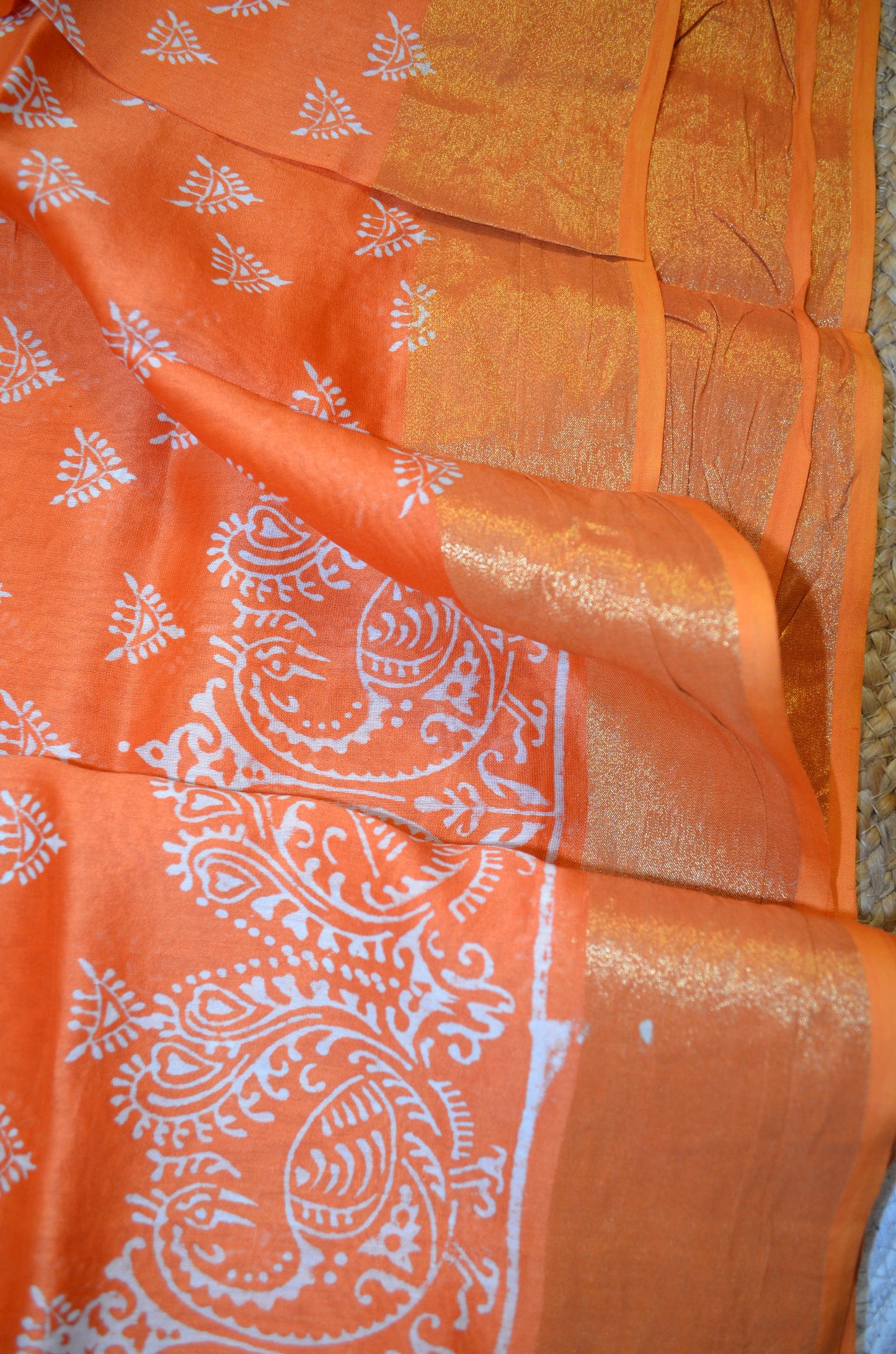 Orange Bapta Cotton Silk Handloom Saree