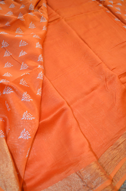 Orange Bapta Cotton Silk Handloom Saree