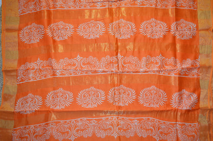 Orange Bapta Cotton Silk Handloom Saree
