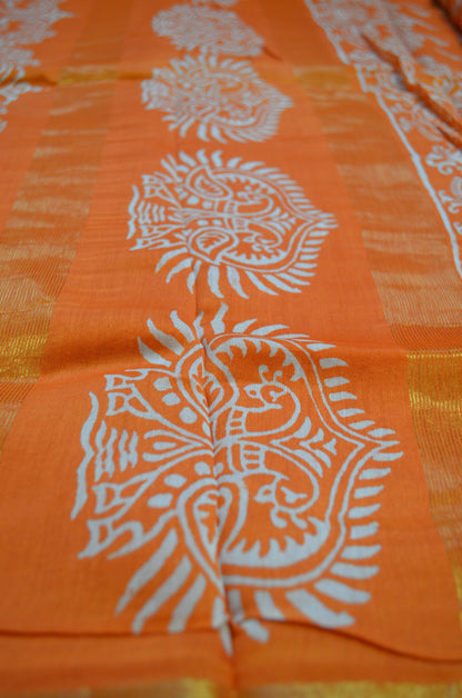 Orange Bapta Cotton Silk Handloom Saree