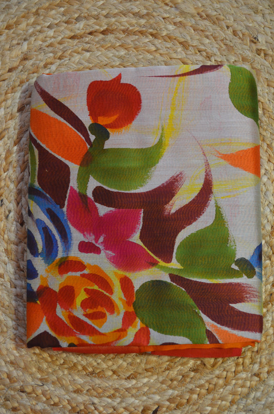 Orange Hand Painted Chanderi Handloom Saree