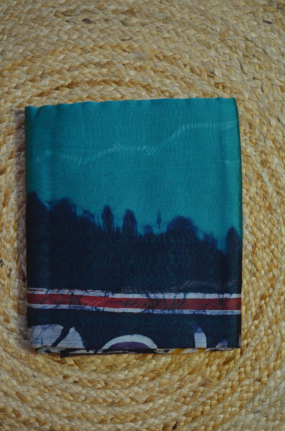Teal Batik Print Chanderi Handloom Saree