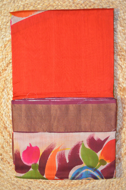 Rust Hand Painted Chanderi Handloom Saree