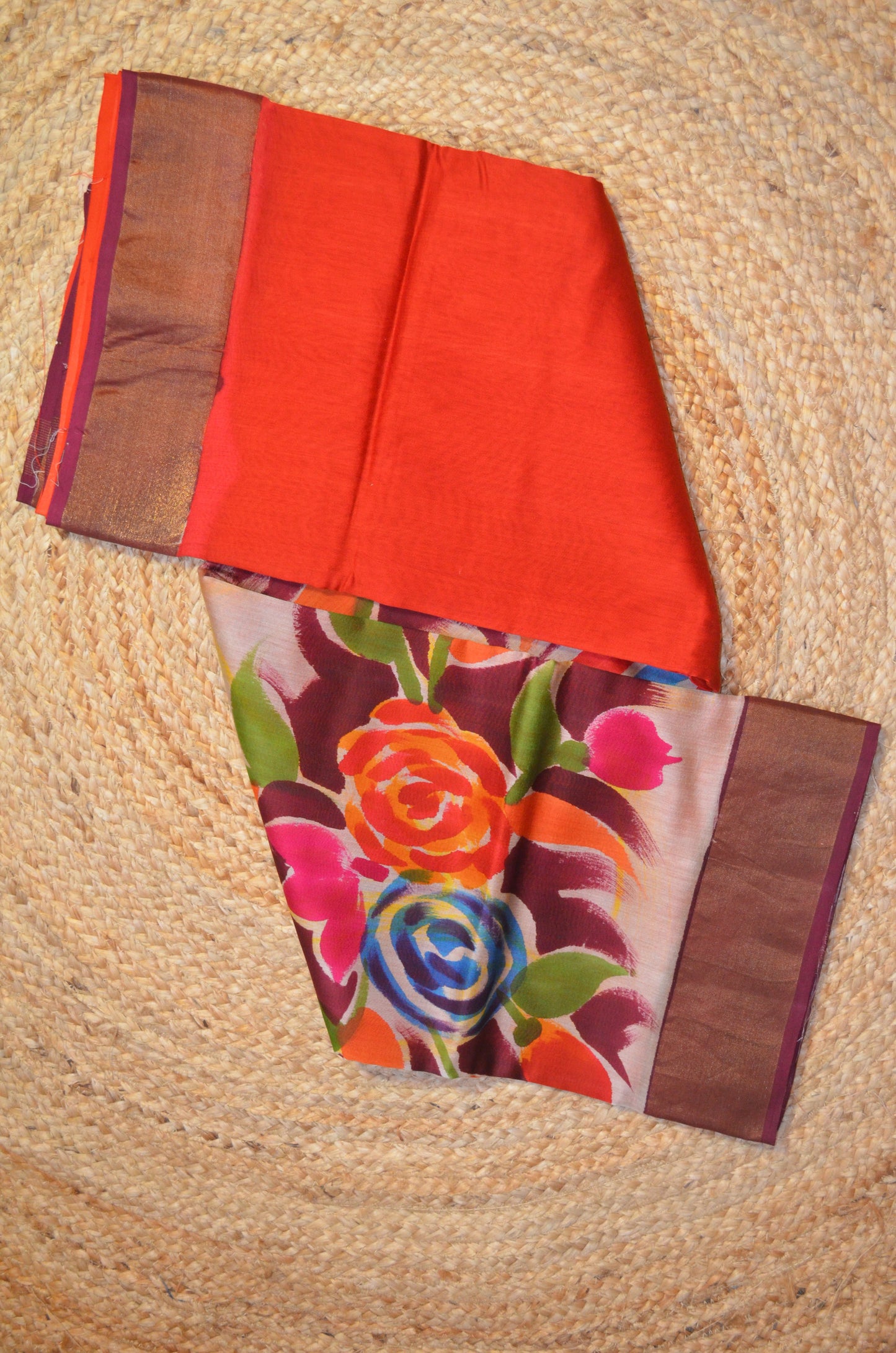 Rust Hand Painted Chanderi Handloom Saree