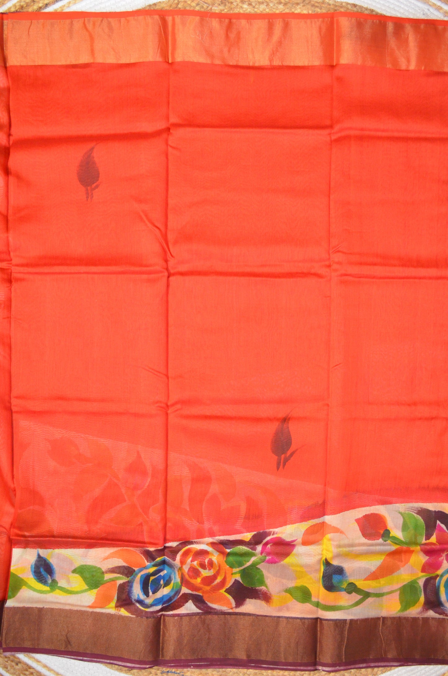 Rust Hand Painted Chanderi Handloom Saree