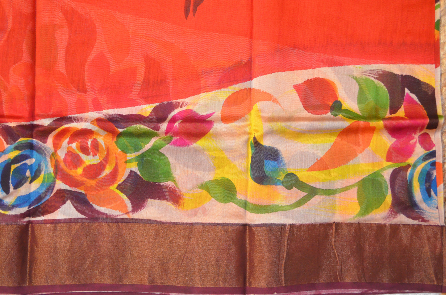 Rust Hand Painted Chanderi Handloom Saree
