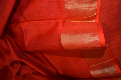Rust Hand Painted Chanderi Handloom Saree