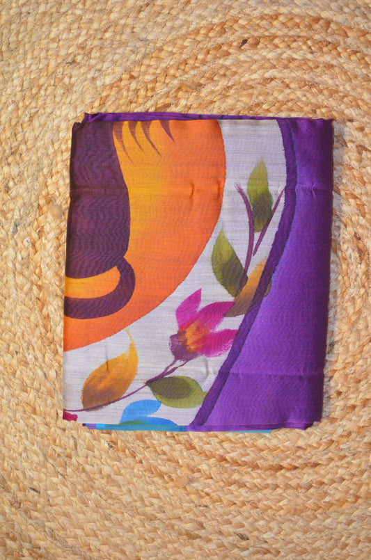 Purple Hand Painted Chanderi Handloom Saree
