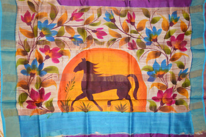 Purple Hand Painted Chanderi Handloom Saree