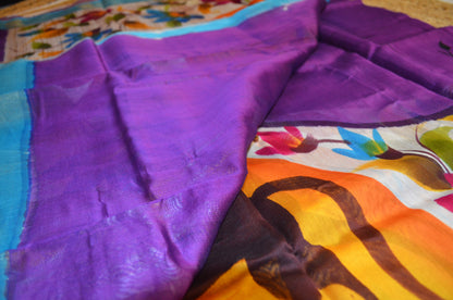 Purple Hand Painted Chanderi Handloom Saree