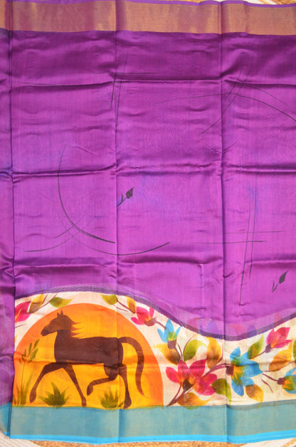 Purple Hand Painted Chanderi Handloom Saree