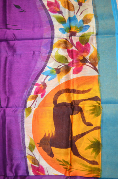 Purple Hand Painted Chanderi Handloom Saree