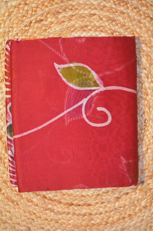Red Batik Print Chanderi Handloom Saree
