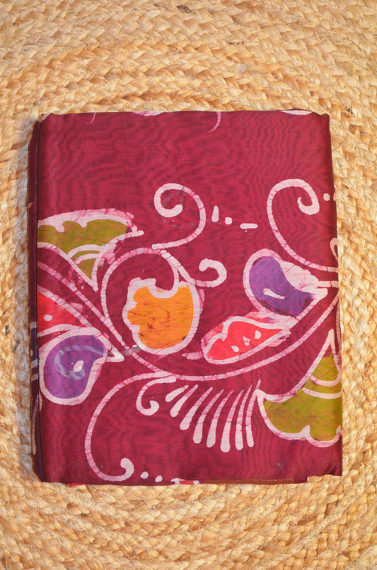 Maroon Batik Print Chanderi Handloom Saree