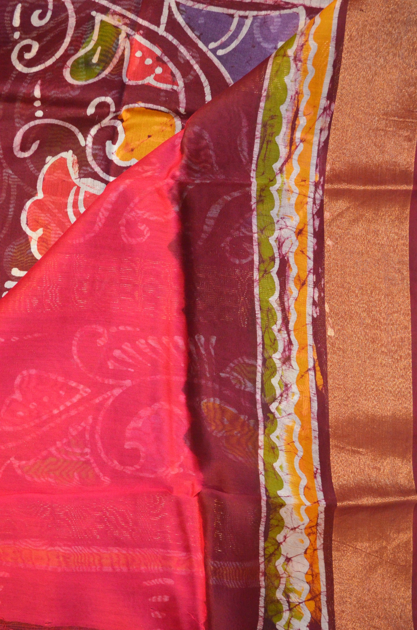 Maroon Batik Print Chanderi Handloom Saree
