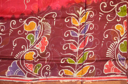 Maroon Batik Print Chanderi Handloom Saree