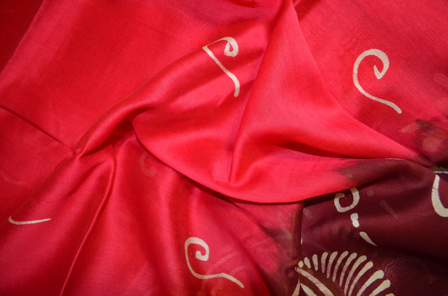Maroon Batik Print Chanderi Handloom Saree