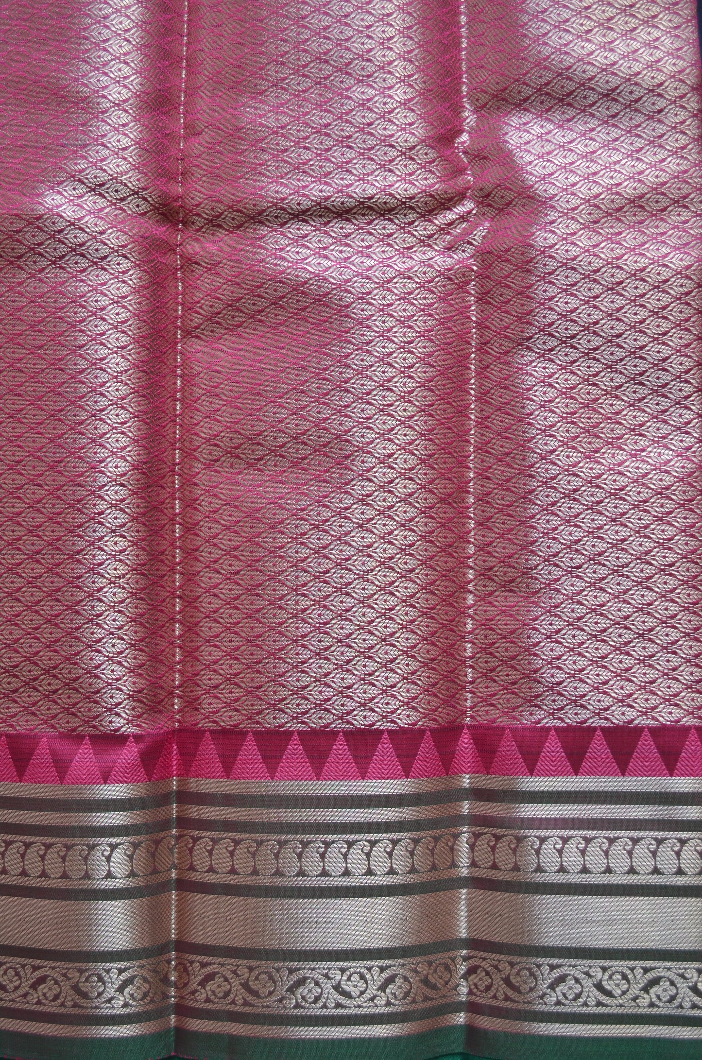 Navy Magenta and Green Kota Gadwal Cotton Silk Handloom Saree
